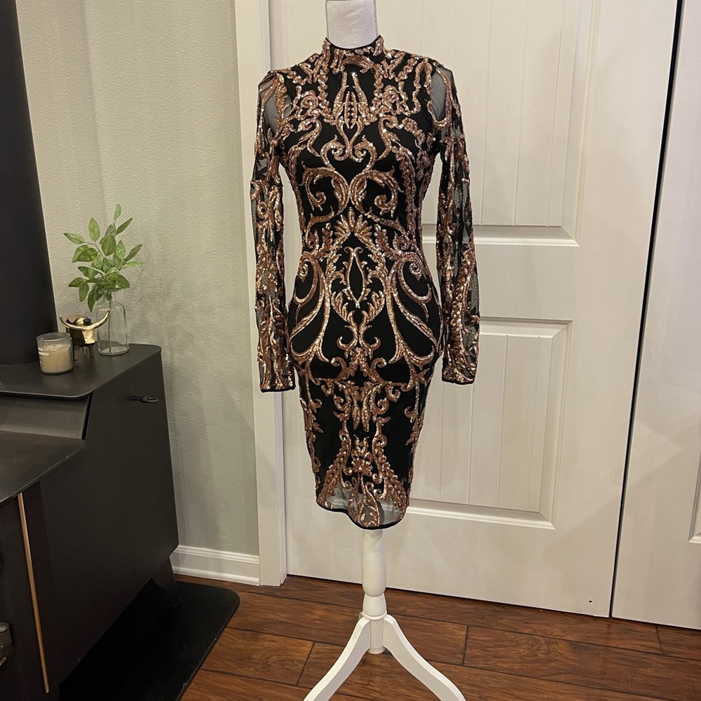 Gold and black sequin dress